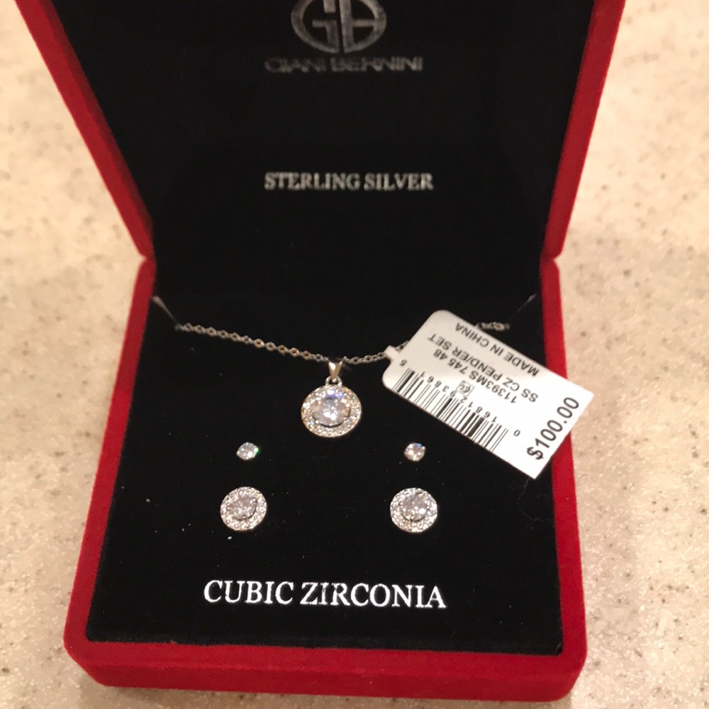 New in box Giani Bernini sterling silver necklace and earring set cubic zirconia
